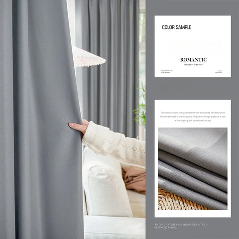 Grey Blackout Curtains Thermal Insulation Cotton Linen Drapes for Bedroom Living Room Sunshade Luxury Custom Window Treatments