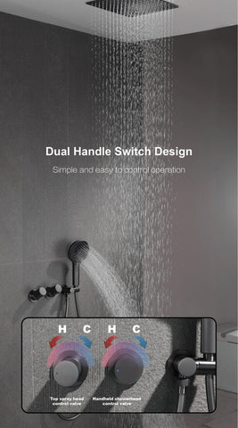 AITANA Minimalist Gun Grey Brass Ceiling Shower System Hidden Embedded Dual Handle Cold and Hot Water 2-Function Bathroom Mixer