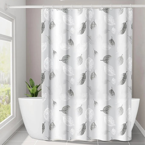 1pc Leaf Pattern Plastic Shower Curtain, Lightweight Bath Curtain Liner with Plastic Hooks, Transparent Curtain, Bathroom Decor
