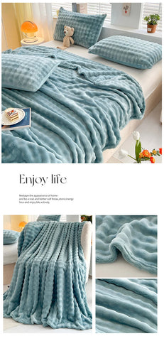 1 Pc Luxury Faux Rabbit Fur Throw Blanket Soft Warm White Striped Fluffy Blankets for Sofa Office Naps Single Double Plush Plaid