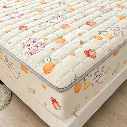 Adorable Quilted Washed Cotton Fitted Mattress Cover - Super Cute Girl's Design, Hypoallergenic