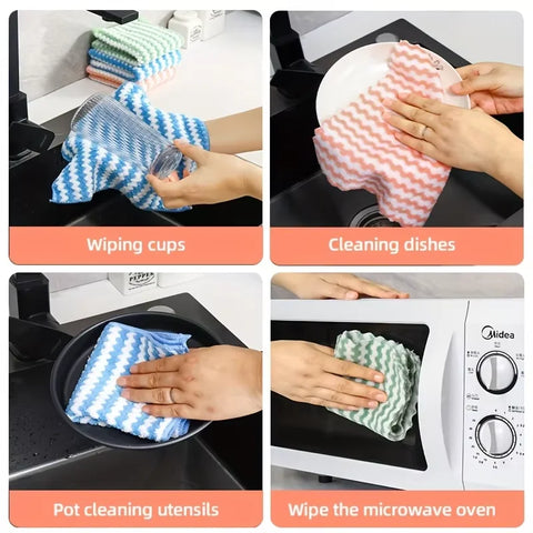 50-Piece Wavy Striped Kitchen Dish Cloths - Soft Highly Absorbent Rags, Tableware, Essential Household Cleaning Supplies