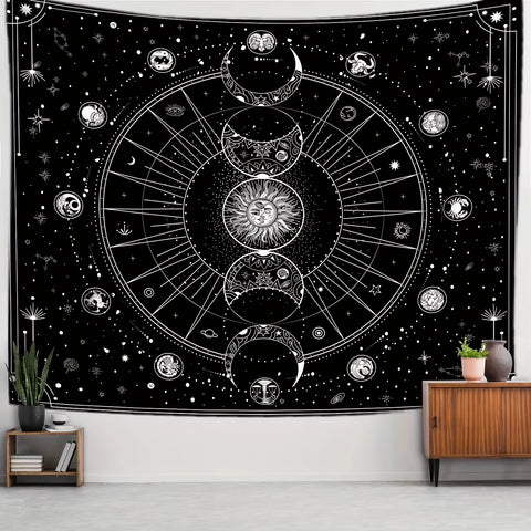 1pc Celestial Sun Moon Zodiac Tapestry Astrology Themed Wall Hanging Decor with Starry Sky Design for Mystic Room