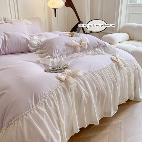 3pcs White Bedding set ruffles Duvet Cover Set (1*Duvet Cover + 2*Pillowcase, Without Core)for bedroom guest room