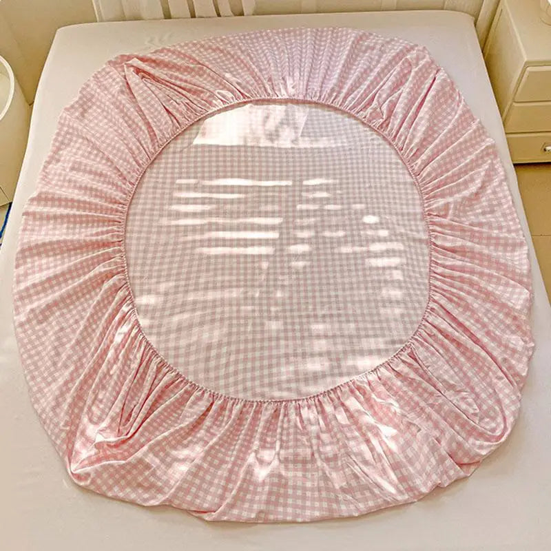 New Ultra-Thin Grid Pattern Fitted Sheet Set Washed Cotton Skin-Friendly Mattress Dust Cover Soft Breathable Household Mat