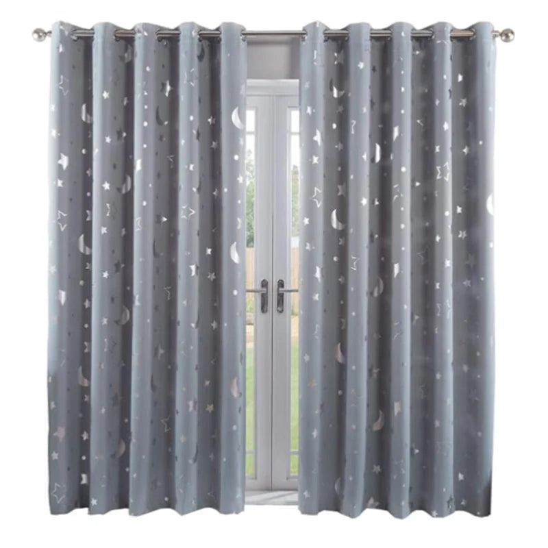 Blackout Curtains For Kids Boys With Stars And Moon Bedroom  Livingroom Window Drapes Navy Blue Gray Pink
