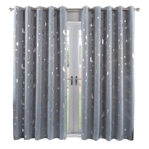 Blackout Curtains For Kids Boys With Stars And Moon Bedroom  Livingroom Window Drapes Navy Blue Gray Pink