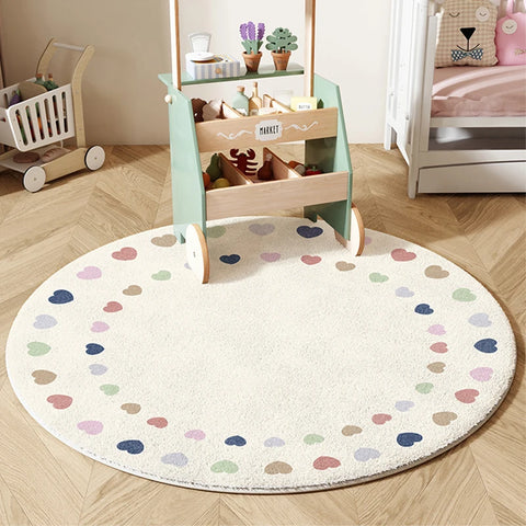 Cream Style Carpets for Living Room Children's Bedroom Decor Plush Carpet Cute Round Bedside Rug Home Thick Anti-slip Floor Mat