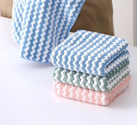 5Pcs Fleece Thickened Dish Cloth Does Not Stick To Oil Clean Kitchen Household Absorbs Water Without Shedding Scouring Pad Rag