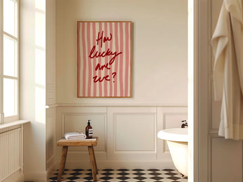 How Lucky Are We Pink Red Stripe Wall Art Prints Canvas Painting Poster Picture For Living Bedroom Dining Room Home Decor