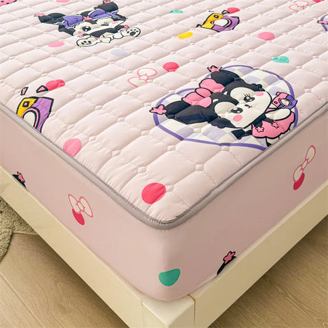 Adorable Quilted Washed Cotton Fitted Mattress Cover - Super Cute Girl's Design, Hypoallergenic
