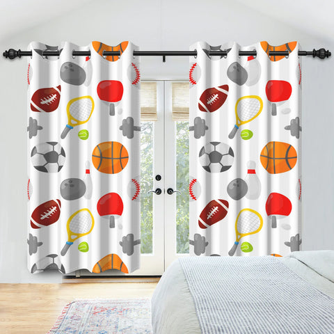 Sports Theme Kids Room Blackout Curtains Football Basketball Rugby Pattern Double Layer Curtains for Bedroom Sports Lovers Decor