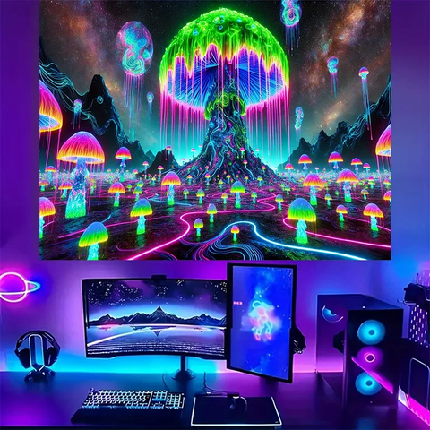 1 Piece Fluorescent Fantasy Mushroom Forest Tapestry - Polyester Material, Bedroom/Living Room/Dorm Decoration