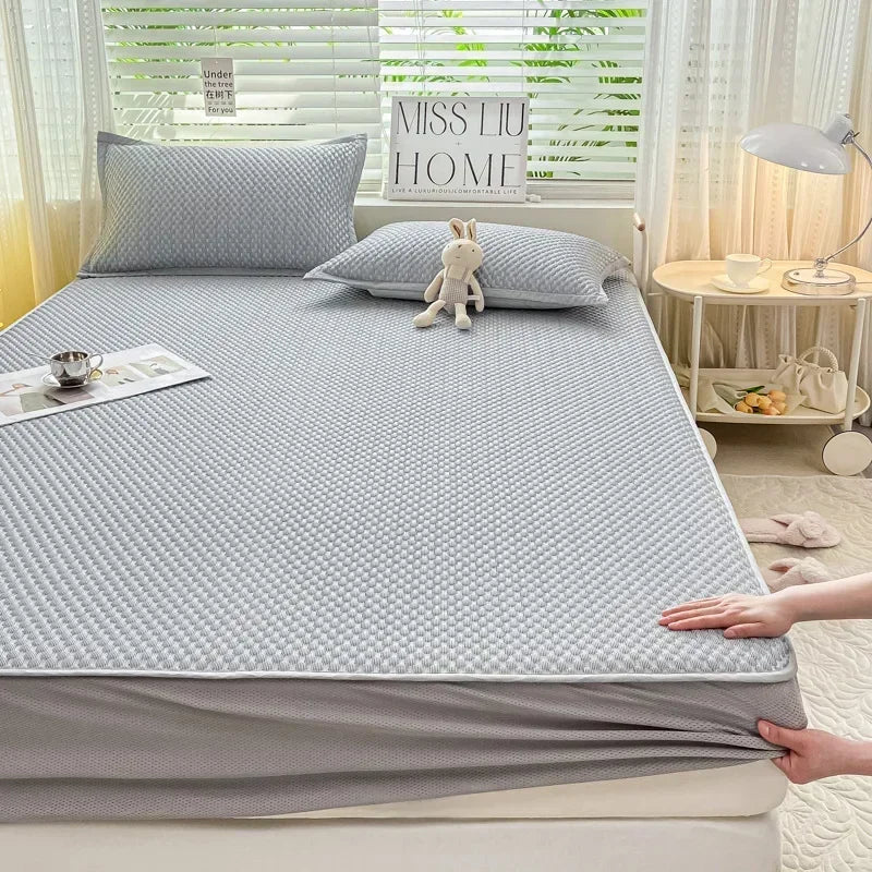 Summer Cooler Latex Bed Fitted Sheet Set Soft Air-conditioning Mat Bed Skirt Washable Solid Anti-slip Mattress Protector Cover