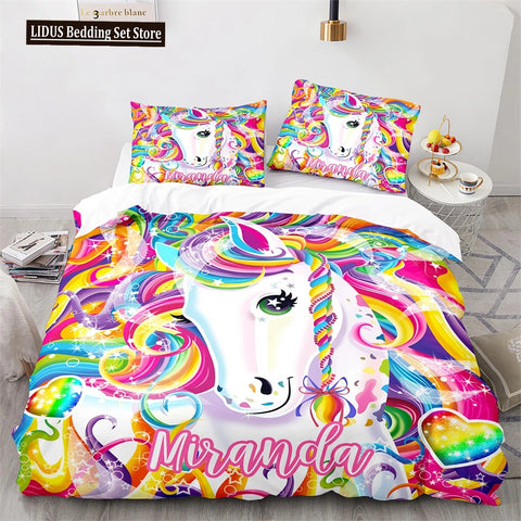Unicorn Rainbow Duvet Cover Set King Twin Full Size Kids Boy Girl Bedding Set Colourful Cartoon Child Polyester Comforter Cover