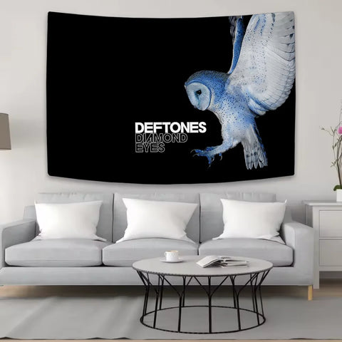 Deftones Diamond Eyes Owl Print Tapestry Polyester Fabric Wall Hanging Music Band Theme Home Decor Bedroom Living Room Art Backd