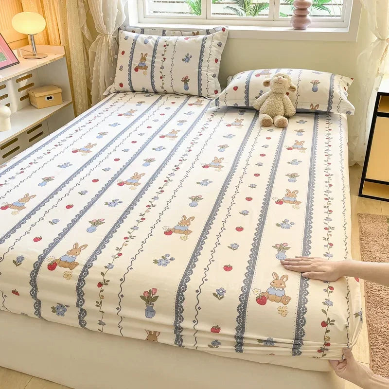100%Cotton Bed Sheet on Elastic Cute Dinosaur Printed Mattress Cover for Kids Cartoon Pure Cotton Bed Linen (without pillowcase)