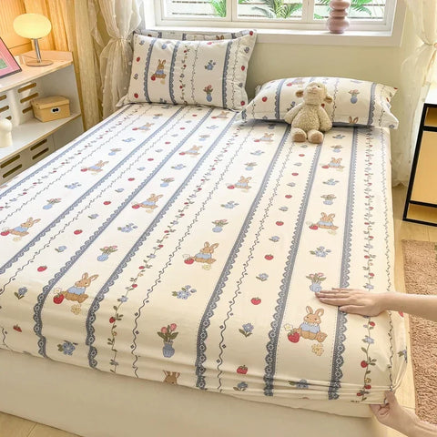 100%Cotton Bed Sheet on Elastic Cute Dinosaur Printed Mattress Cover for Kids Cartoon Pure Cotton Bed Linen (without pillowcase)