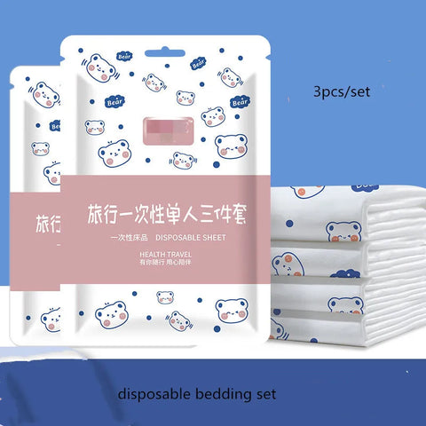 3 / 4-Piece Thickened Disposable Bed Sets Duvet Cover Non-Woven Dirty Proof Portable Bedding Set Travel Hotel Isolation Sheets