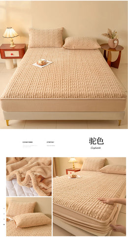 WASART Quilted coral fleece mattress protector cover winter warm elastic fitted sheet couple double bed protection pad 180x200