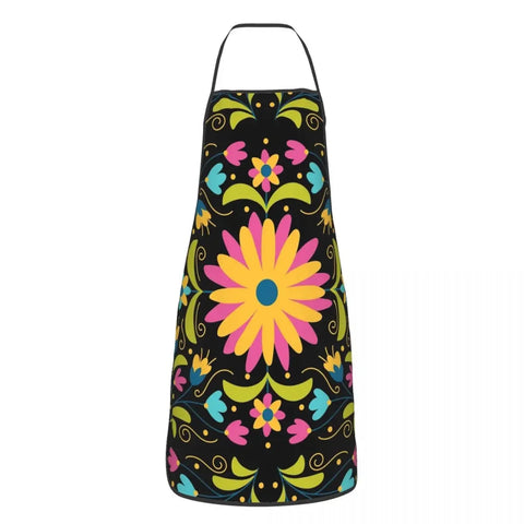 Unisex Beautiful Mexican Floral Art Apron Kitchen Chef Cooking Baking Bib Women Men Mexico Tablier Cuisine for Painting