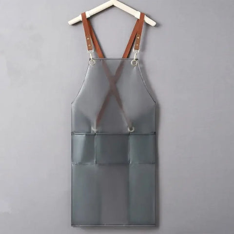 B0KC Transparent TPU Back Cooking Apron Oil-proof Overall Household Kitchen Women Work Clothes with Pocket Halter Apron