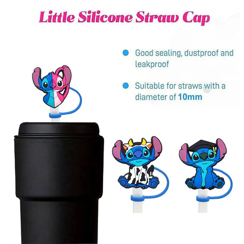 Disney Stitch Cartoon Silicone Straw Covers For Water Glass Bottle Drinking Dust Cap Straw Tip Cover Cup Accessories For 10mm