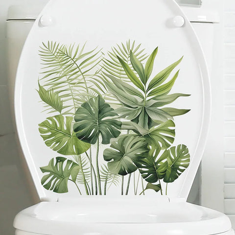 Green Plant Leaves Bathroom Toilet Sticker WC Closestool Wall Sticker Self Adhesive Mural Beautify Flower Home Decoration Decals