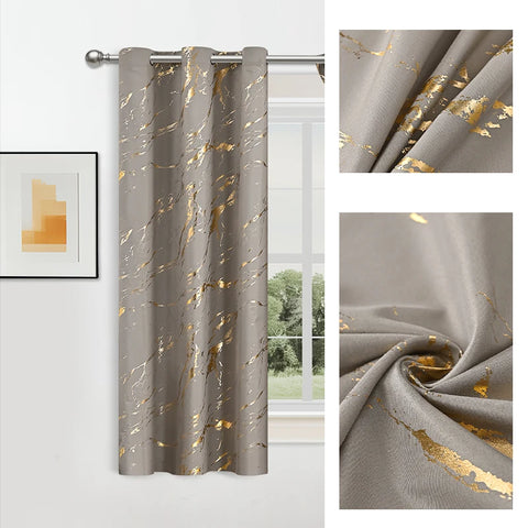 100% Blackout Curtains Luxury Marble Pattern Curtain With Gold Foil Precision Drilling For Home Decor Curtains For Living Room