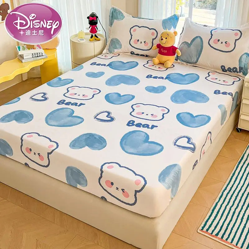 Disney Stitch Bed Mattress Cover Kawaii Cartoon Minnie Pooh Bear Lotso Bed Linen Fitted Sheet For Kids Adult Single Queen Size