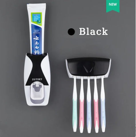 2PCS Automatic Toothpaste Dispenser Wall Mount Dust-proof Toothbrush Holder Wall Mount Bathroom Accessories Set Squeezer