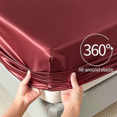 New Imitation Silk Satin Bed Sheet Set with Elastic Band Soft Silky Queen Fitted Sheet Mattress Cover King Size Bedsheet Sets