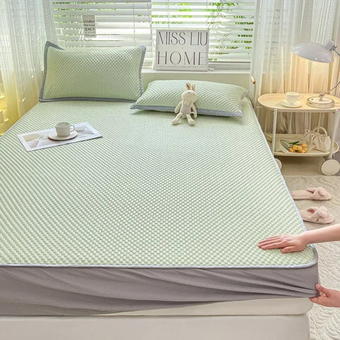 Summer Cooler Latex Bed Fitted Sheet Set Soft Air-conditioning Mat Bed Skirt Washable Solid Anti-slip Mattress Protector Cover