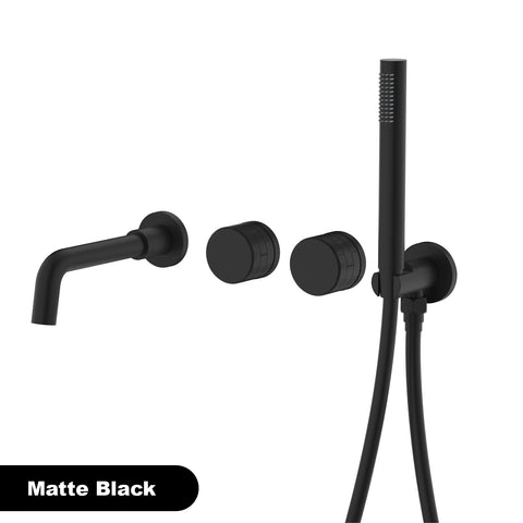 Luxury brass brushed gold wall mounted bathroom faucet with embedded dual handle hot and cold water 2 function bathtub mixer