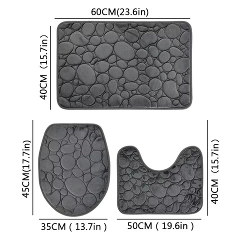 3pcs/Set Solid Color Simple Bathroom Water-absorbing and Non-slip Floor Mat Stone Pattern, Comfortable and Soft, Three-piece Set