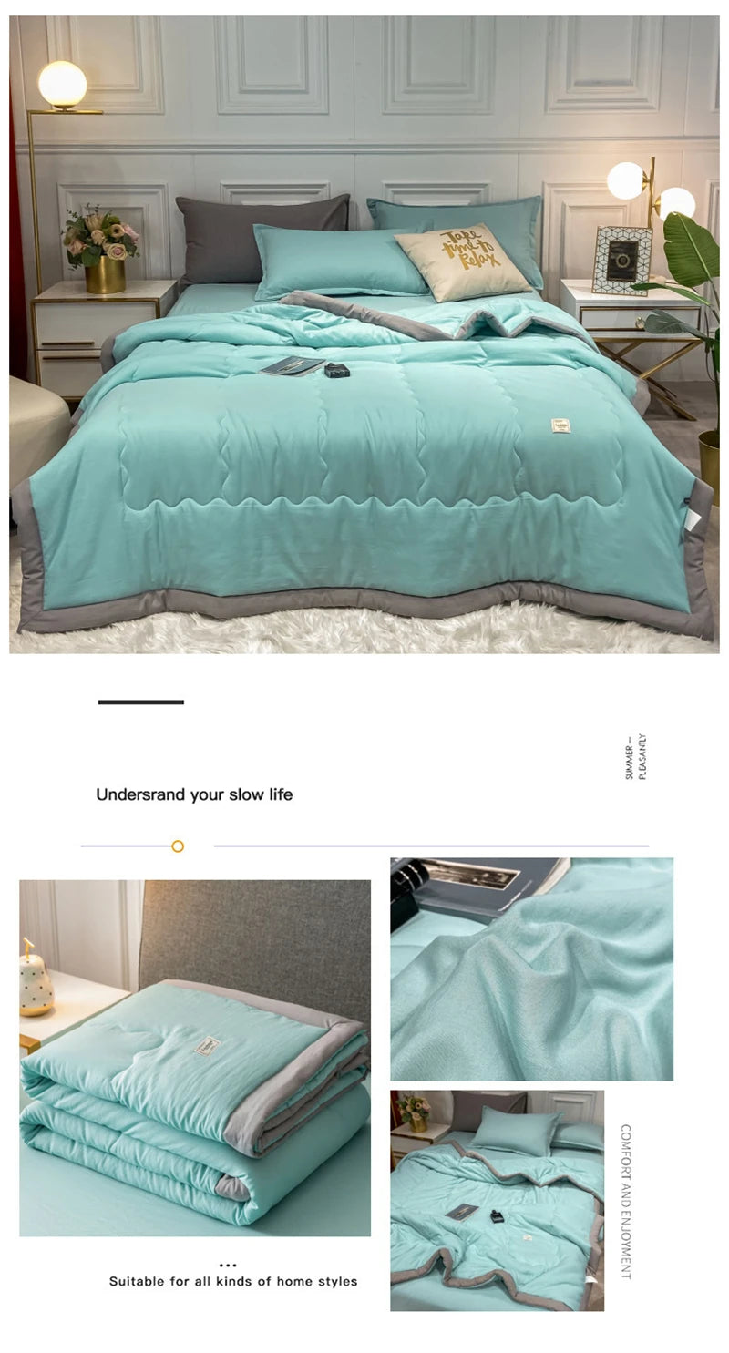Japan Style Summer Quilt Soft Breathable Quilted Duvet Queen Skin Friendly WashableThin Comforter Lightweight Blanket 180x220