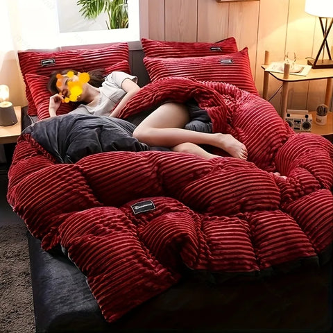 Puffy Duvet Cover Super Soft Plush Bedding Set Fall And Winter Thickened Plush Double Bed Cove