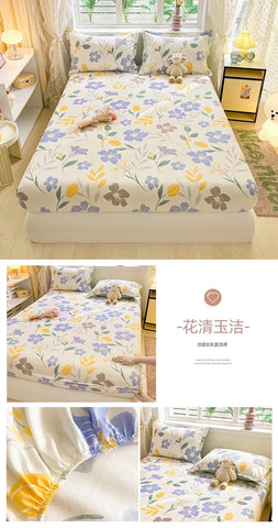 100%Cotton Bed Sheet on Elastic Cute Dinosaur Printed Mattress Cover for Kids Cartoon Pure Cotton Bed Linen (without pillowcase)