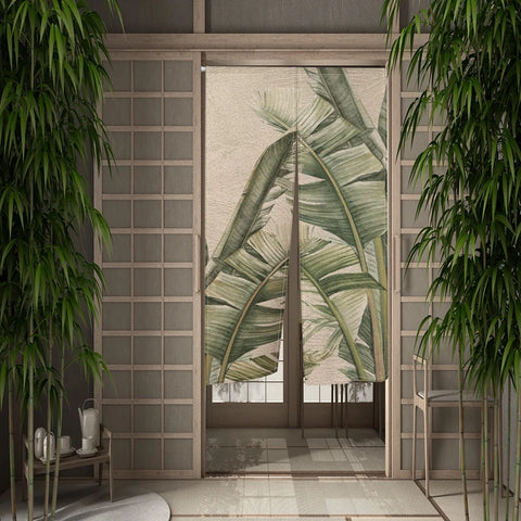 Summer Tropical Plant Leaves Door Curtain Turtle Leaves Partition Curtains Modern Room Kitchen Entrance Hanging Half-Curtain
