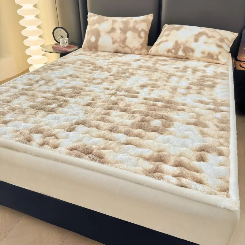 Thiened Rabbit Fur Warm Mattr Winter Home Use Milk Velvet Soft Pad Coral Velvet Bed Protector Tee Piece Set