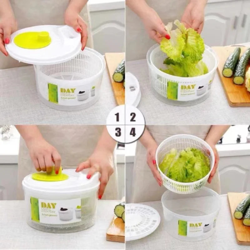 1Pc/Household Vegetable Salad Dehydrator Kitchen Vegetable Washing Hand-Cranked Spinner Double-Layer Draining Vegetable Basin Se