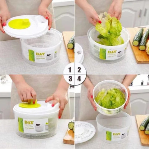 1Pc/Household Vegetable Salad Dehydrator Kitchen Vegetable Washing Hand-Cranked Spinner Double-Layer Draining Vegetable Basin Se