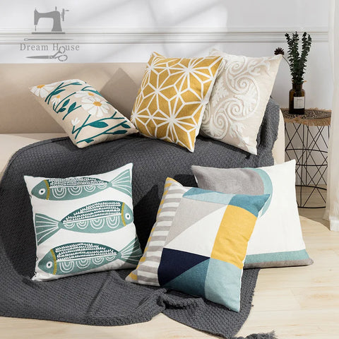 наволочки новог Cushion Cover Daisy Yellow Floral Geometric 45x45/30x50cm Blue Embroidery Soft Cozy Pillow Cover for Living Room
