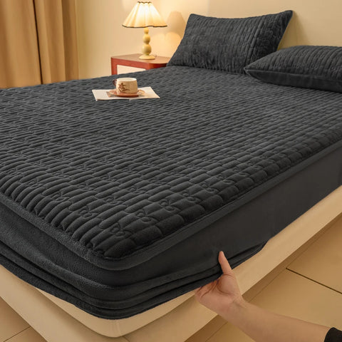 WASART Quilted coral fleece mattress protector cover winter warm elastic fitted sheet couple double bed protection pad 180x200