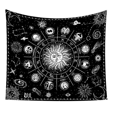 1pc Celestial Sun Moon Zodiac Tapestry Astrology Themed Wall Hanging Decor with Starry Sky Design for Mystic Room