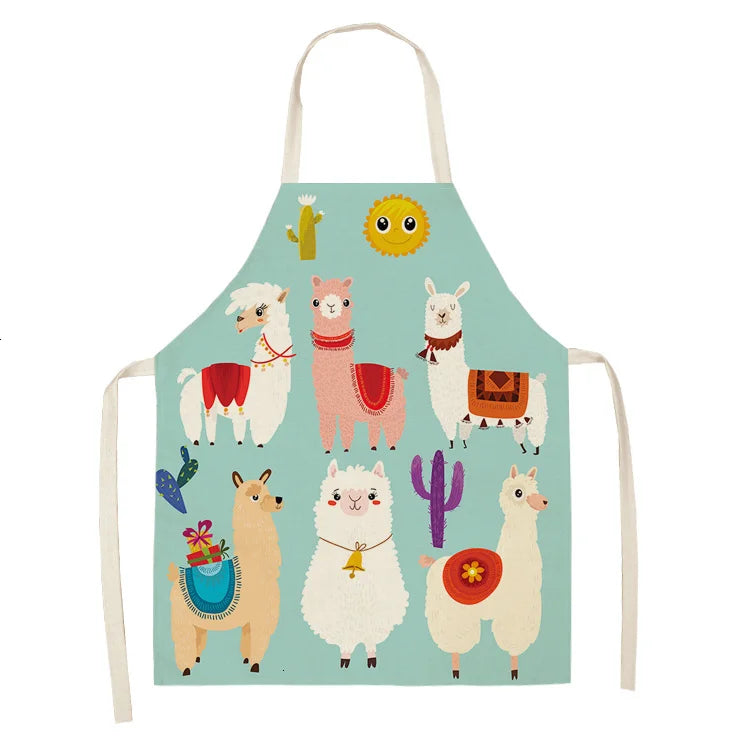 Alpaca Llama Cactus Printed Cotton Linen Sleeveless Aprons Kitchen Women Pinafore Home Cooking Baking Waist Bib Fartuchy Tablier