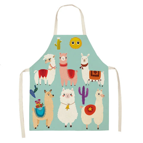 Alpaca Llama Cactus Printed Cotton Linen Sleeveless Aprons Kitchen Women Pinafore Home Cooking Baking Waist Bib Fartuchy Tablier