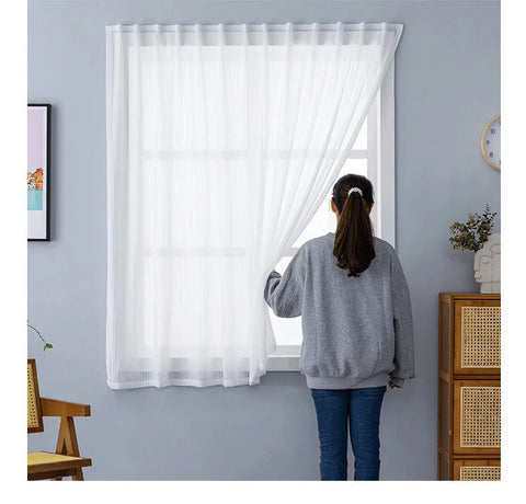 Vertical Blinds White Gauze Sheer Tulle Curtains for Living Dining Room Bedroom Balconies Sunscreens Window Screens Custom Size