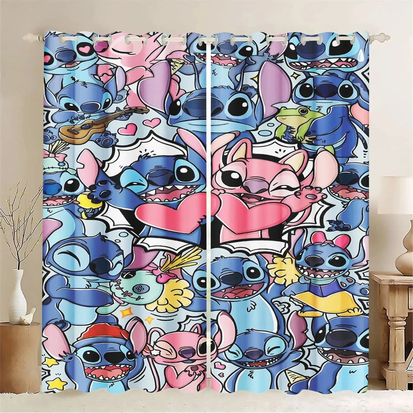 Stitch Kids Room High Blackout Curtains Cartoon Cute Boy and Girl Bedroom Curtain Decoration, Disney Cute Print.