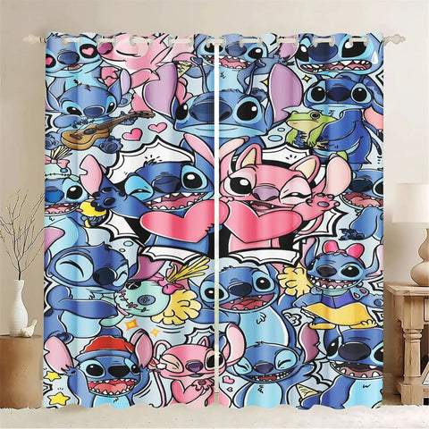 Stitch Kids Room High Blackout Curtains Cartoon Cute Boy and Girl Bedroom Curtain Decoration, Disney Cute Print.